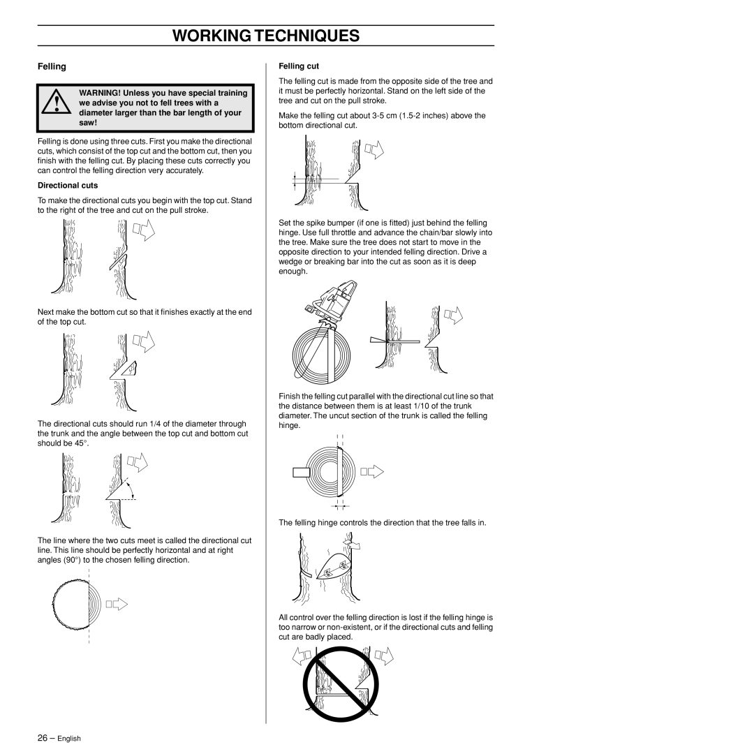 Husqvarna 385XP manual Directional cuts, Felling cut 