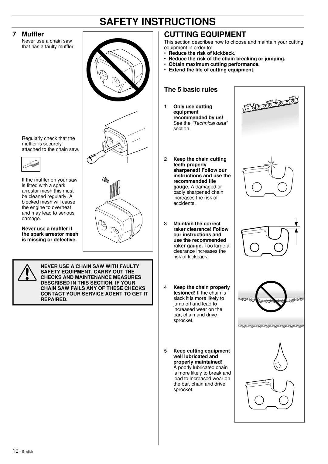 Husqvarna 395XP manual Cutting Equipment, basic rules 