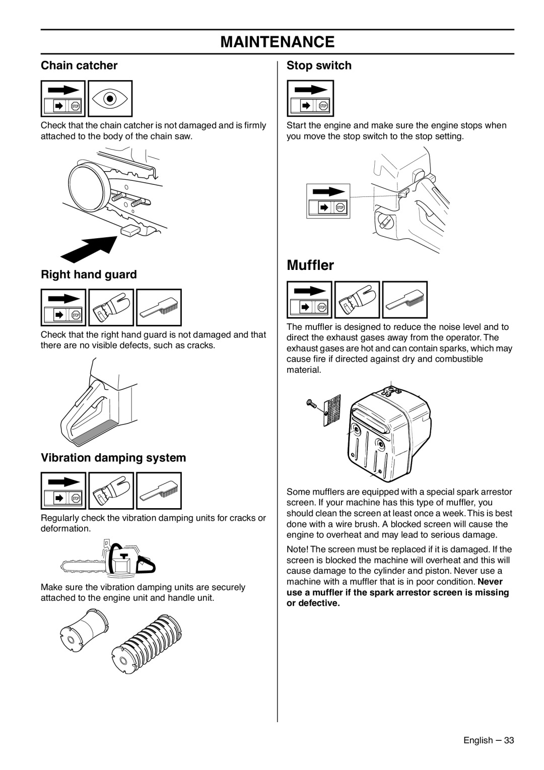 Husqvarna 1153177-95, 395XPG manual Mufﬂer, Chain catcher 