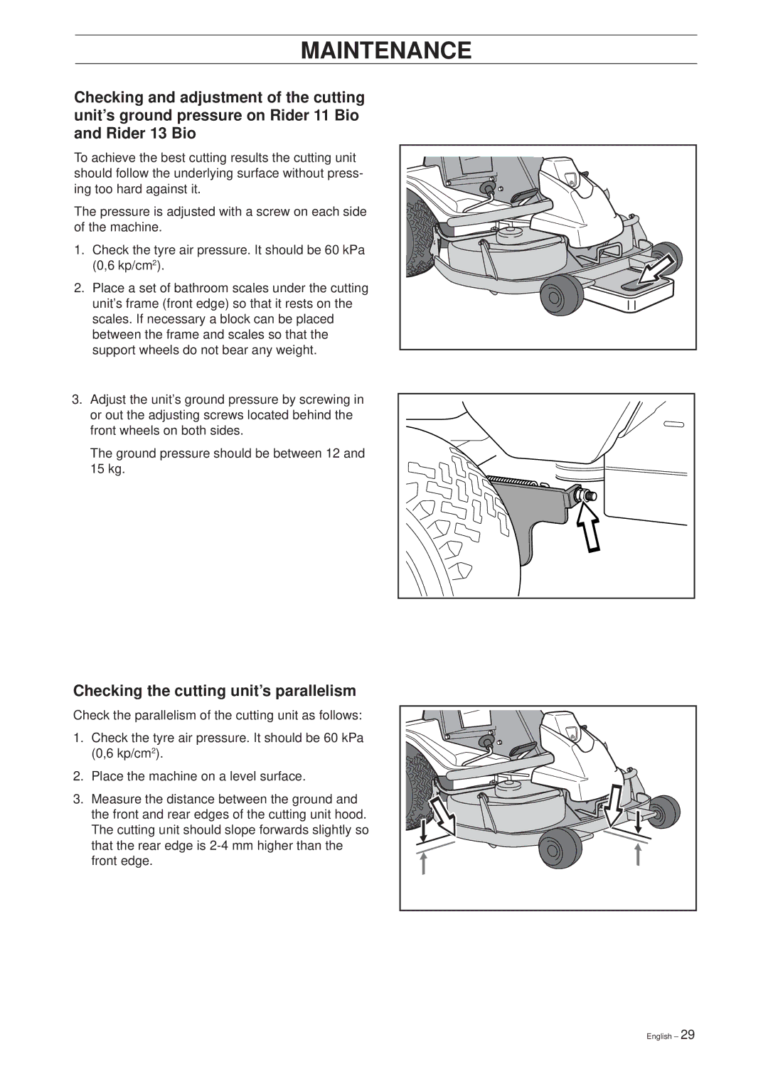 Husqvarna 39765, 13 Bio, 11 Bio manual Checking the cutting unit’s parallelism 