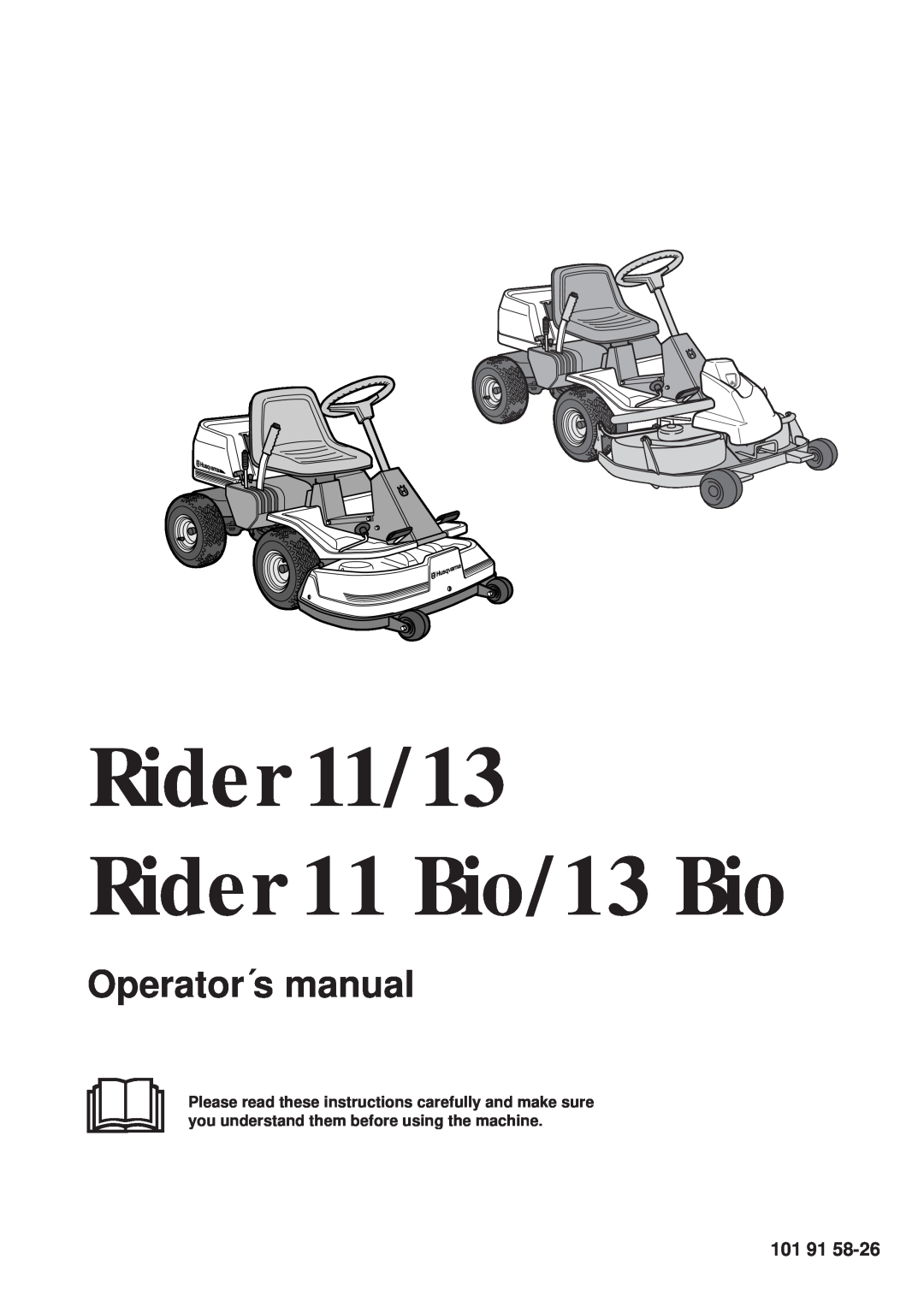 Husqvarna 39765 manual 101, Rider 11/13 Rider 11 Bio/13 Bio, Operator´s manual 