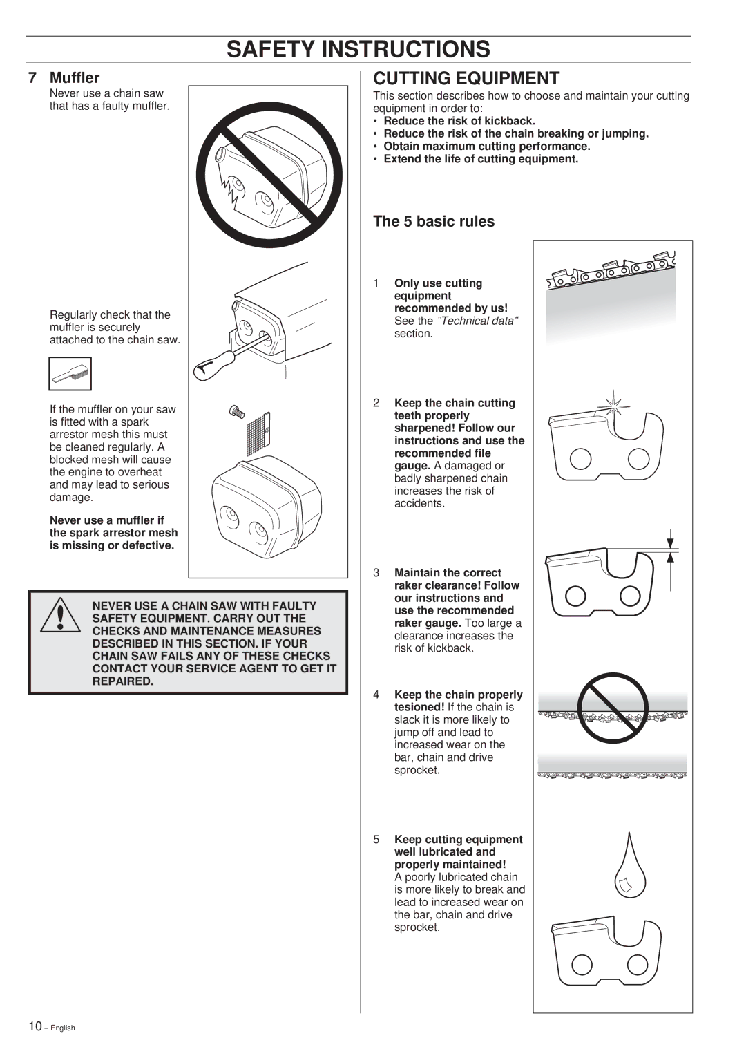 Husqvarna 40 manual Cutting Equipment, basic rules 