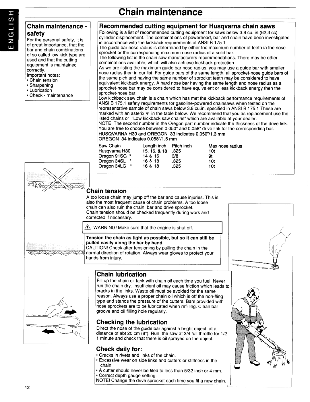 Husqvarna 41, 36 manuel dutilisation Chain maintenance 