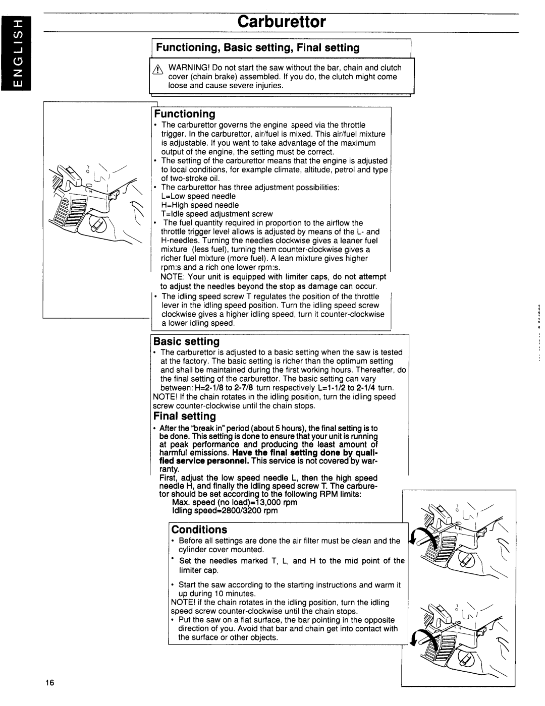 Husqvarna 41, 36 manuel dutilisation Carburetor 