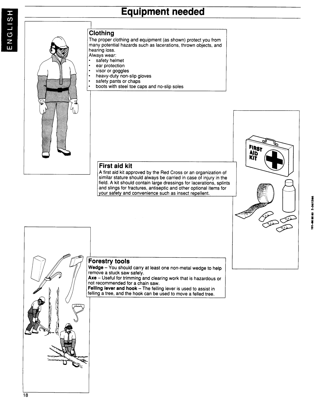 Husqvarna 41, 36 manuel dutilisation Eaui~mentneeded, Clothing, First aid kit, Forestry tools 