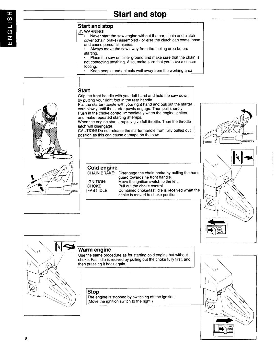 Husqvarna 41, 36 manuel dutilisation Startand stop 