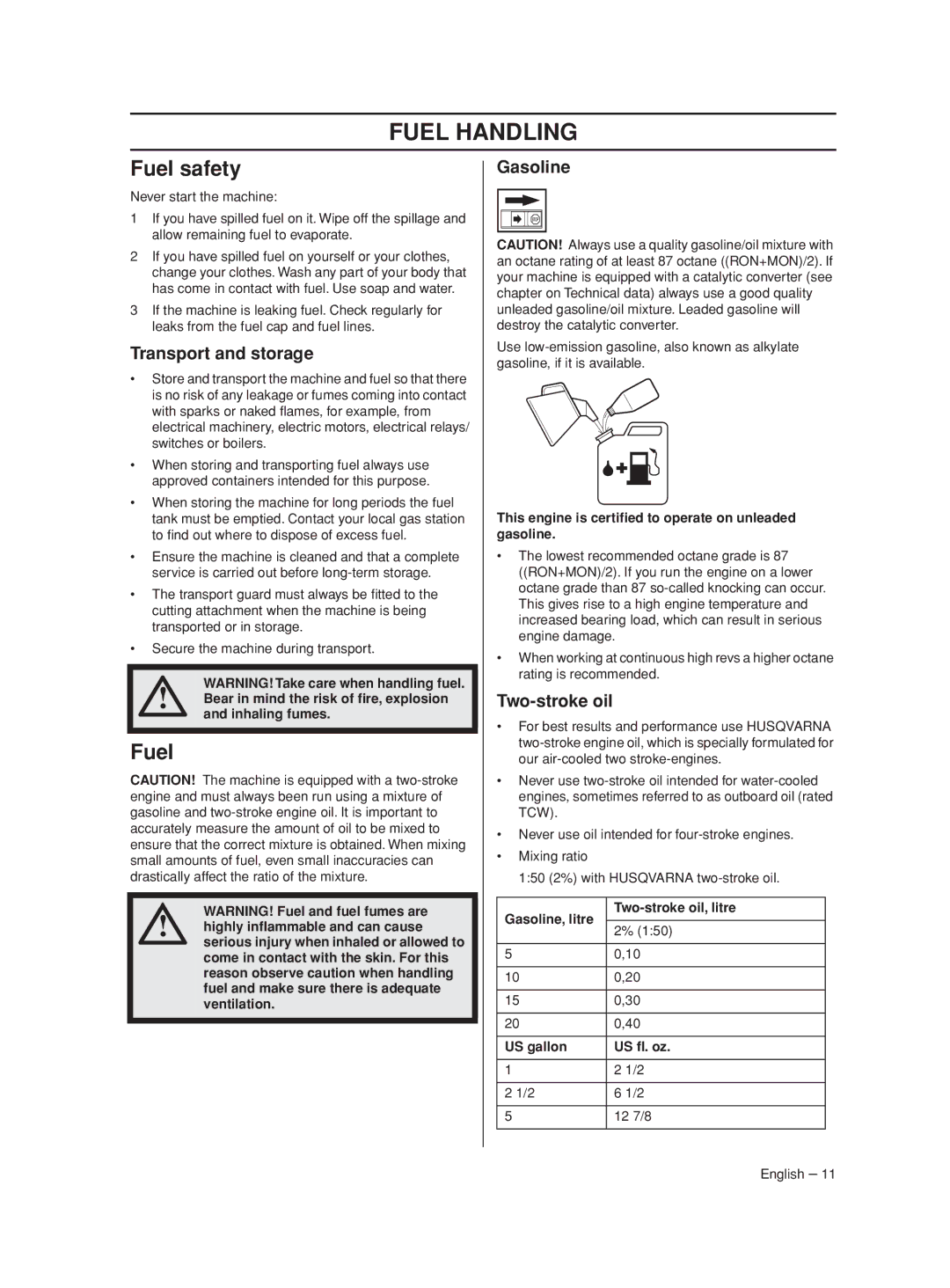 Husqvarna 430LS, 426LST manual Fuel Handling, Fuel safety 