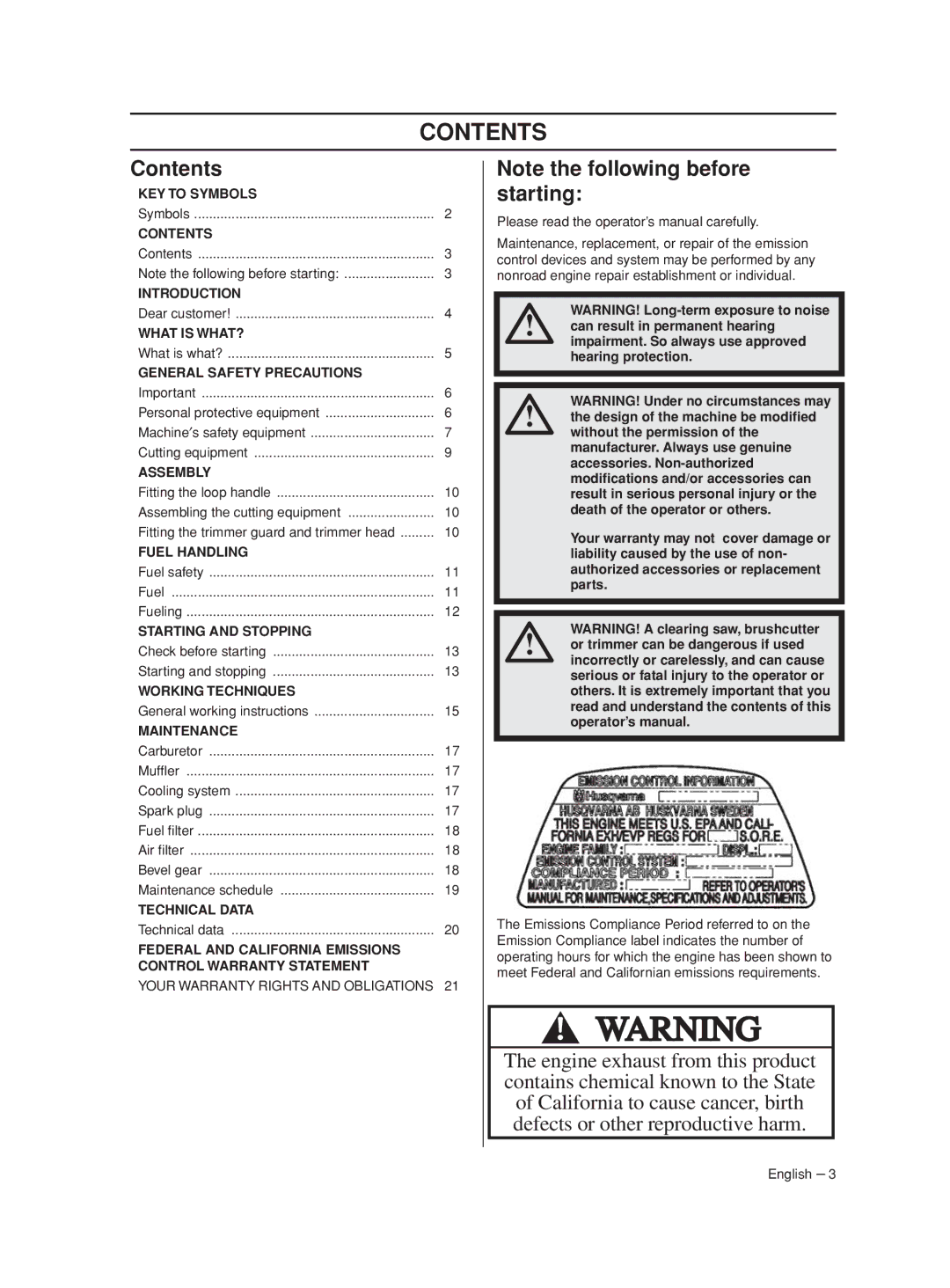 Husqvarna 430LS, 426LST manual Contents 