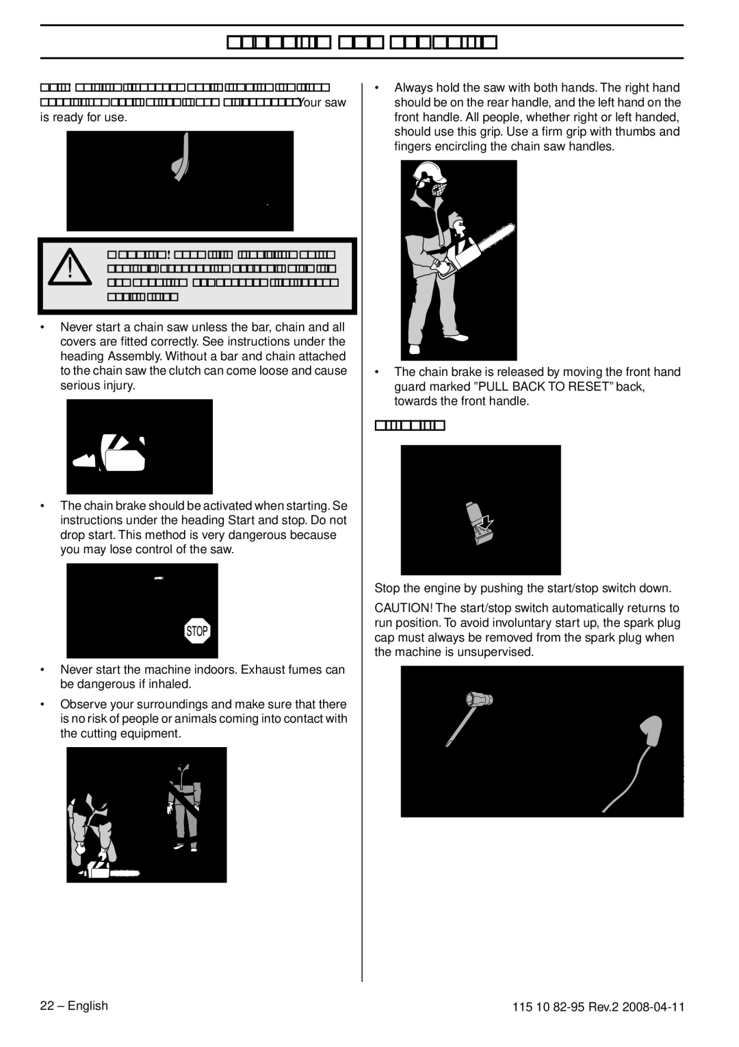 Husqvarna 435 manual Stopping 