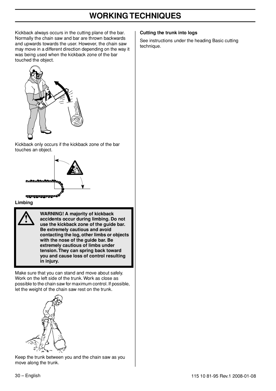 Husqvarna 435e, 440e manual Cutting the trunk into logs 