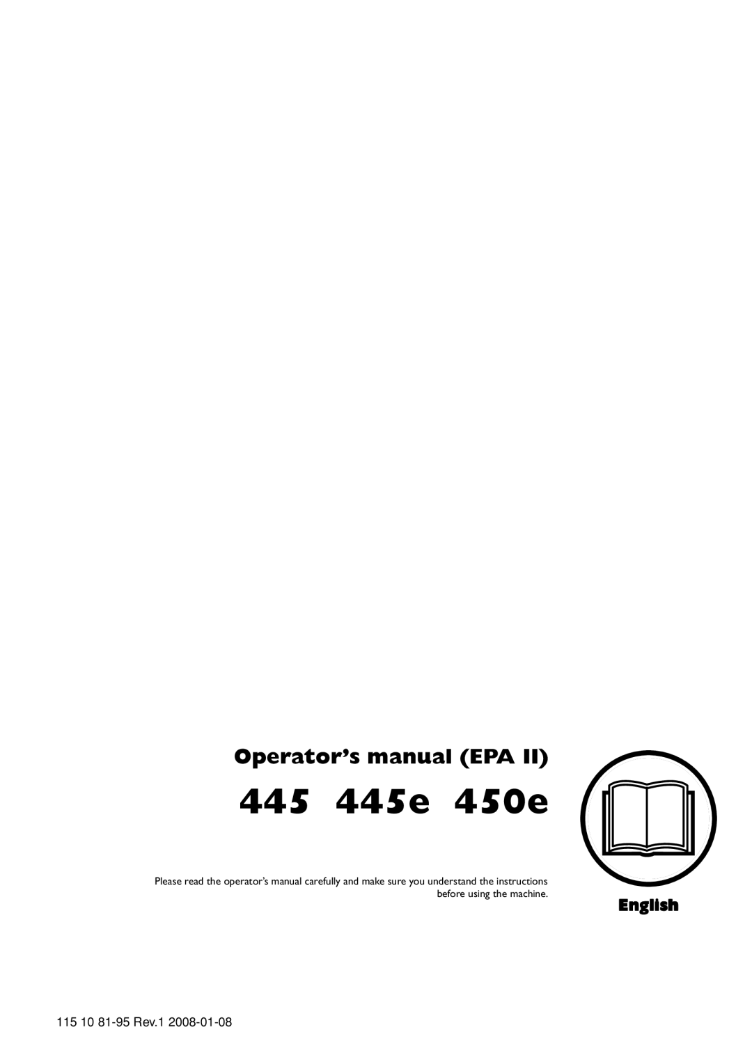 Husqvarna 440e, 435e manual 445 445e 450e, Operator’s manual EPA, English 