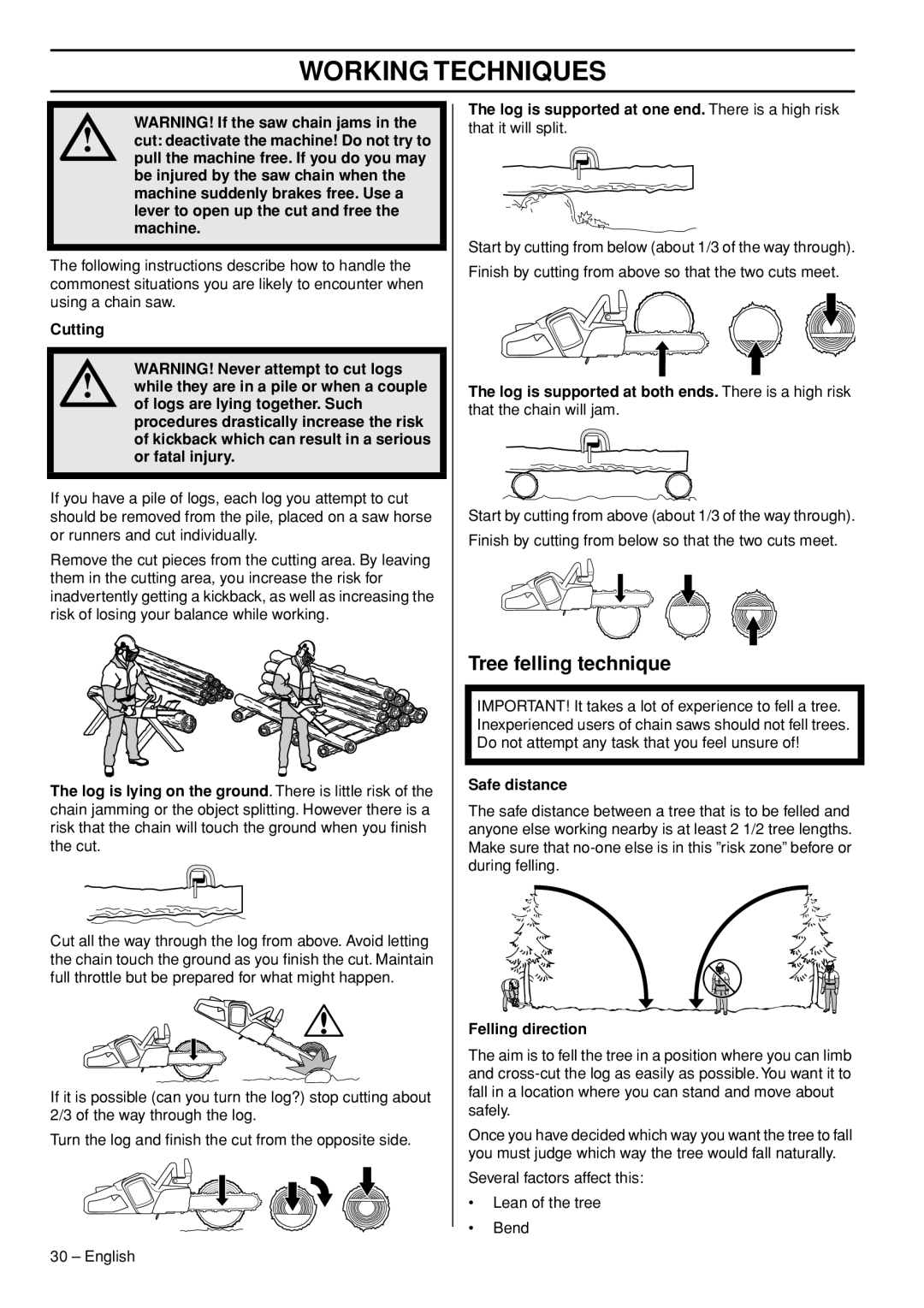 Husqvarna 436 LI, 536 LIXP manual Tree felling technique, Log is supported at both ends. There is a high risk, Safe distance 