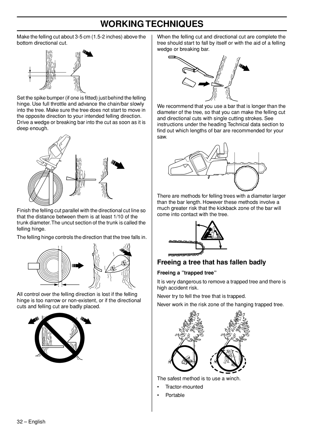 Husqvarna 436 LI, 536 LIXP manual Freeing a tree that has fallen badly, Freeing a trapped tree 