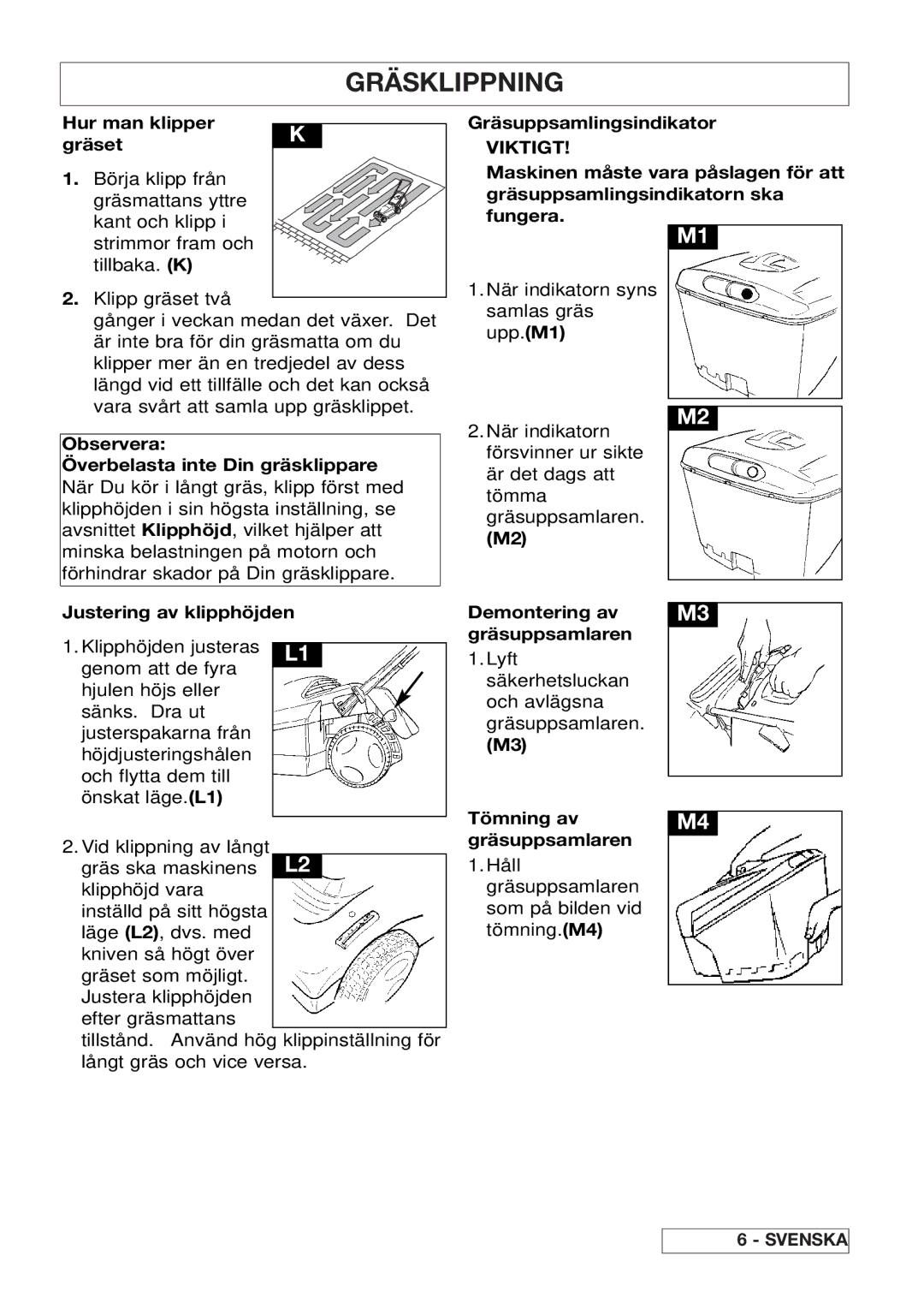 Husqvarna 43EL/43ELS manual Gräsklippning 