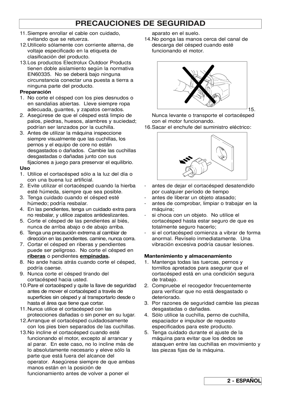 Husqvarna 43EL/43ELS manual Preparación, Uso, Mantenimiento y almacenamiento 