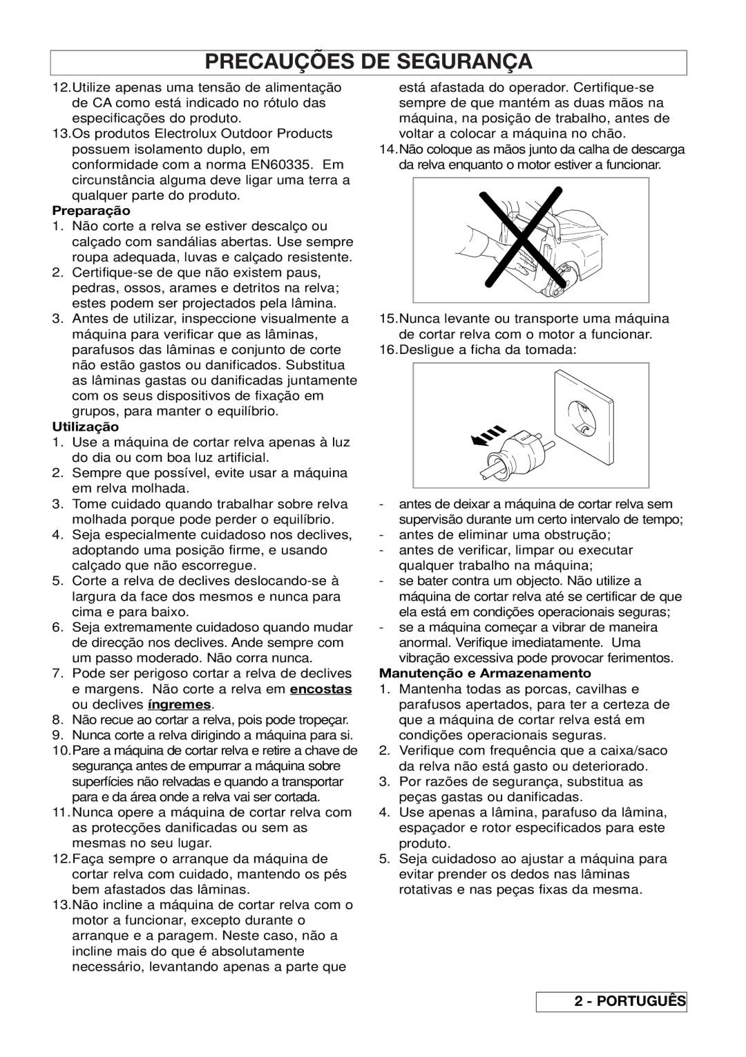 Husqvarna 43EL/43ELS manual Preparação, Utilização, Manutenção e Armazenamento 