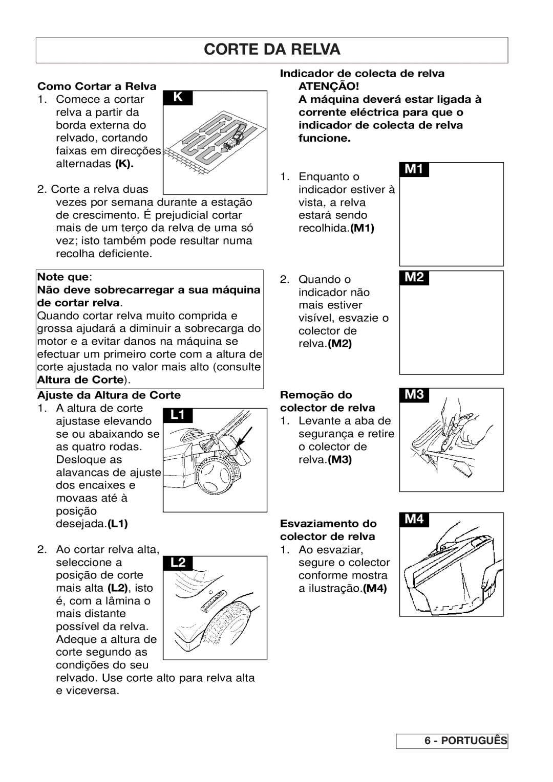 Husqvarna 43EL/43ELS manual Corte DA Relva, Atenção 