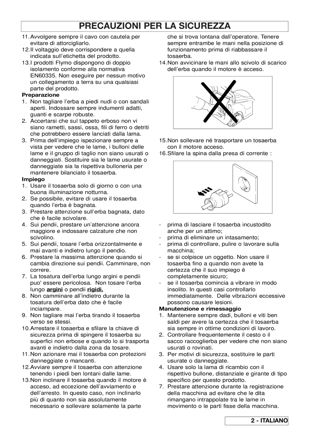 Husqvarna 43EL/43ELS manual Preparazione, Impiego, Manutenzione e rimessaggio 