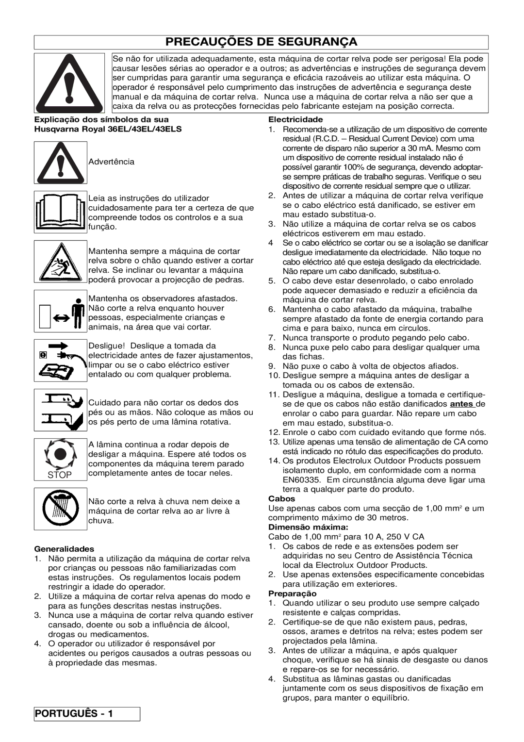 Husqvarna 43ELS manual Precauções DE Segurança 