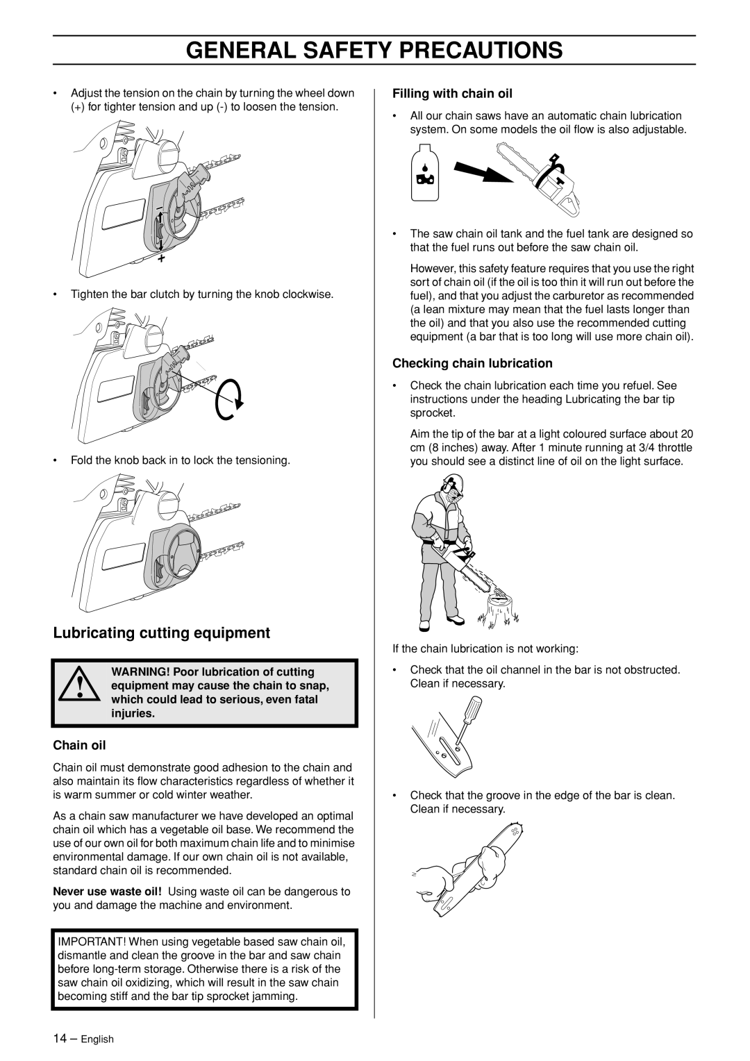 Husqvarna 445 EPA II, 445e EPA II, 450e EPA II manual Lubricating cutting equipment, Chain oil, Filling with chain oil 