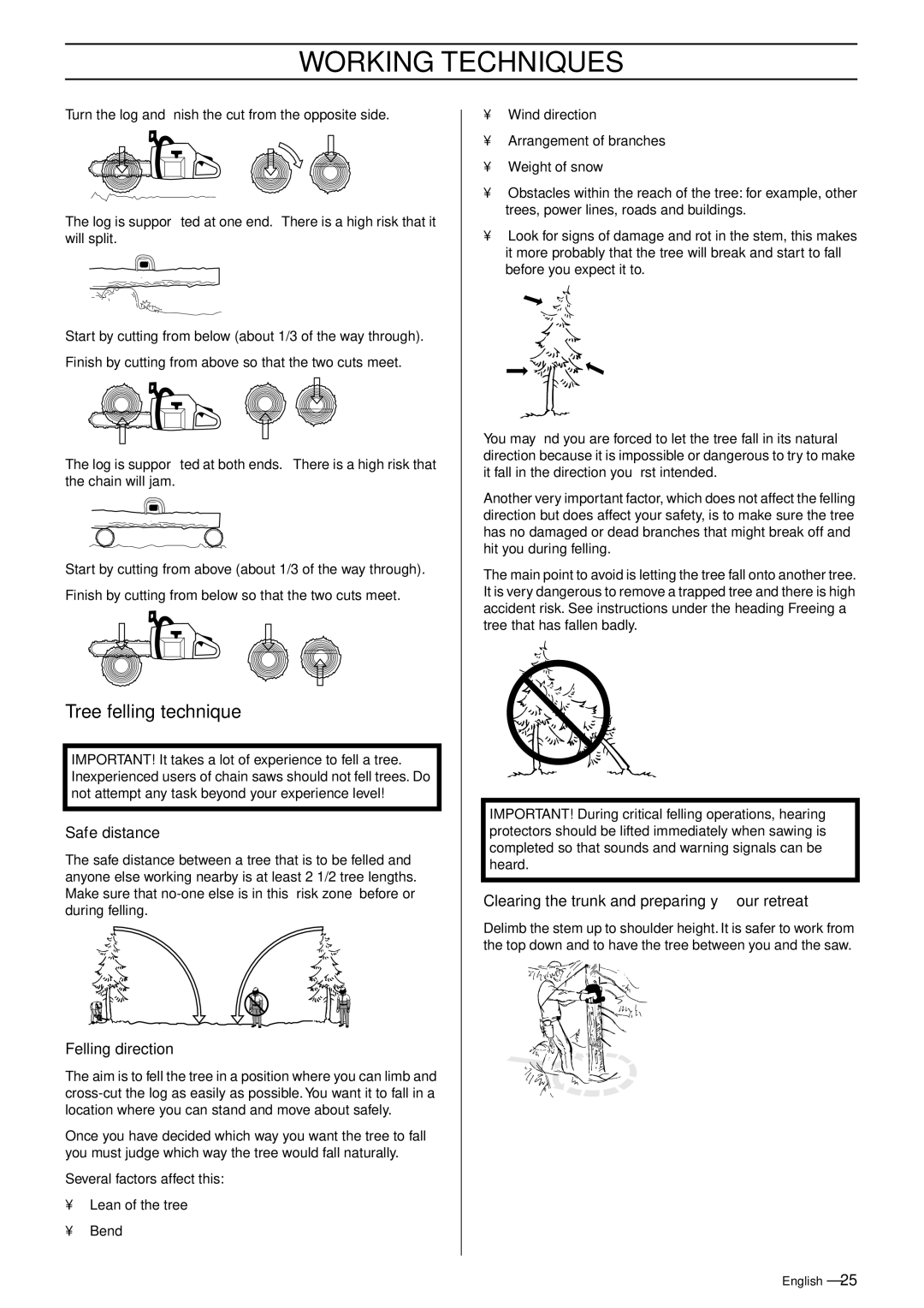 Husqvarna 445 EPA II, 445e EPA II, 450e EPA II manual Tree felling technique, Safe distance, Felling direction 