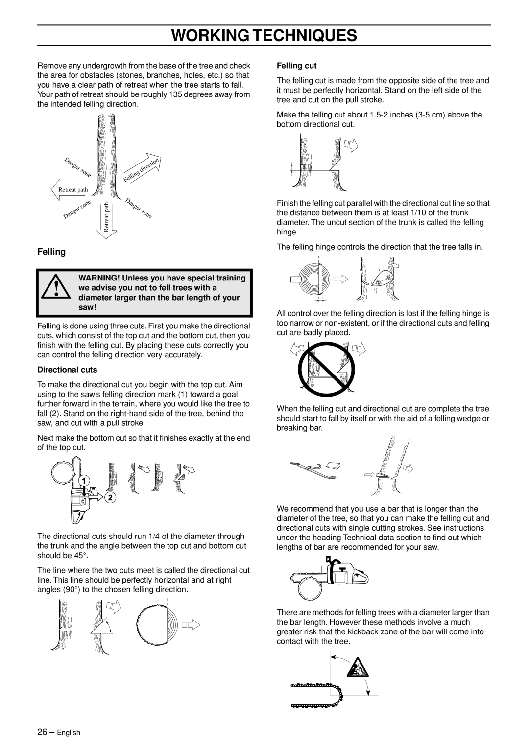 Husqvarna 445 EPA II, 445e EPA II, 450e EPA II manual Felling, Directional cuts 