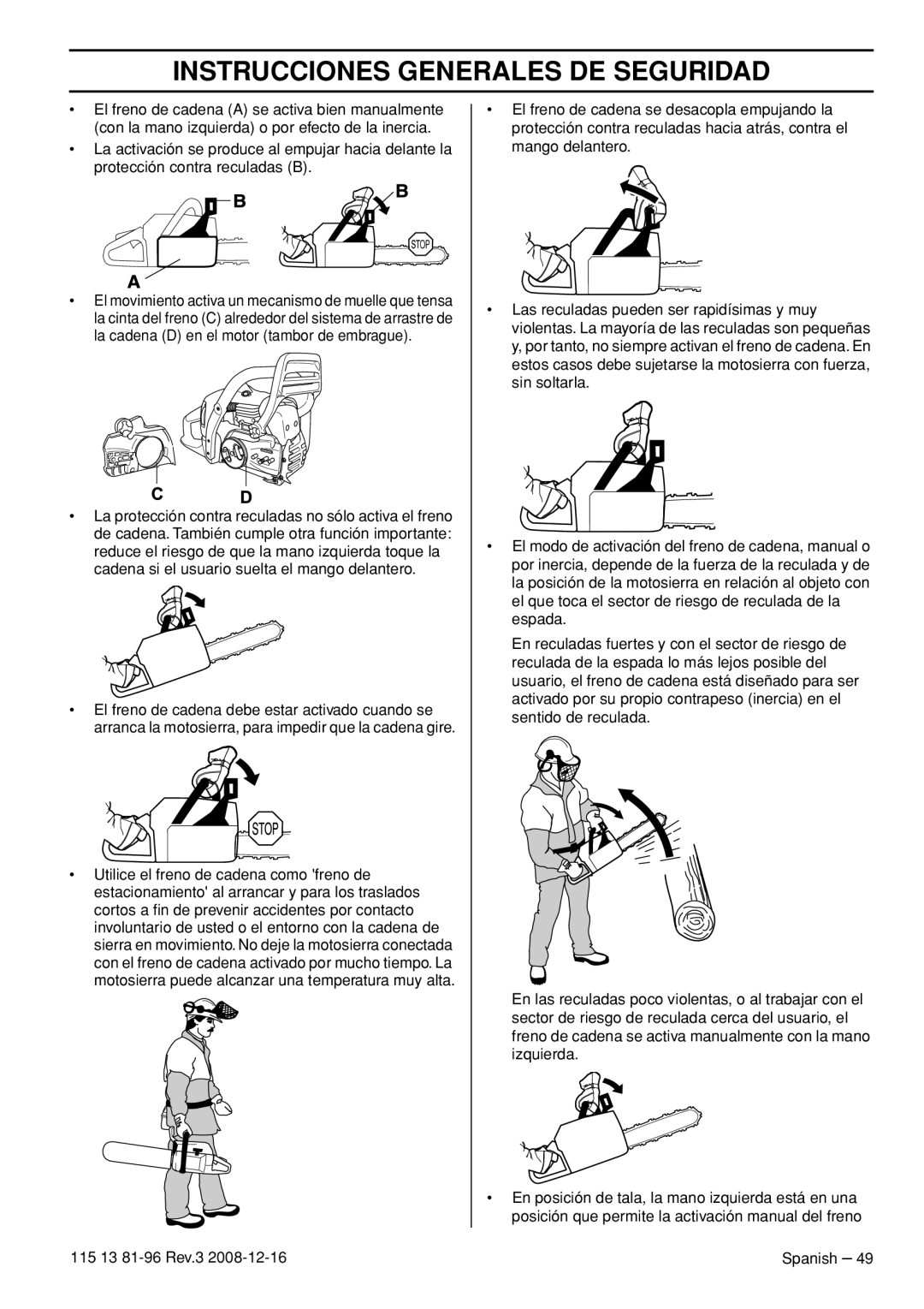 Husqvarna 445 EPA III, 445e EPA III, 450e EPA III, 115 13 81-96 manual Instrucciones Generales DE Seguridad 