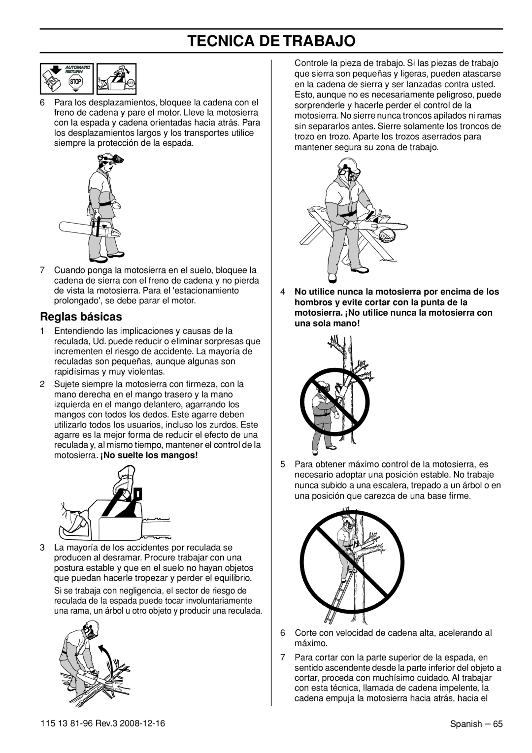 Husqvarna 445 EPA III, 445e EPA III, 450e EPA III, 115 13 81-96 manual Reglas básicas 