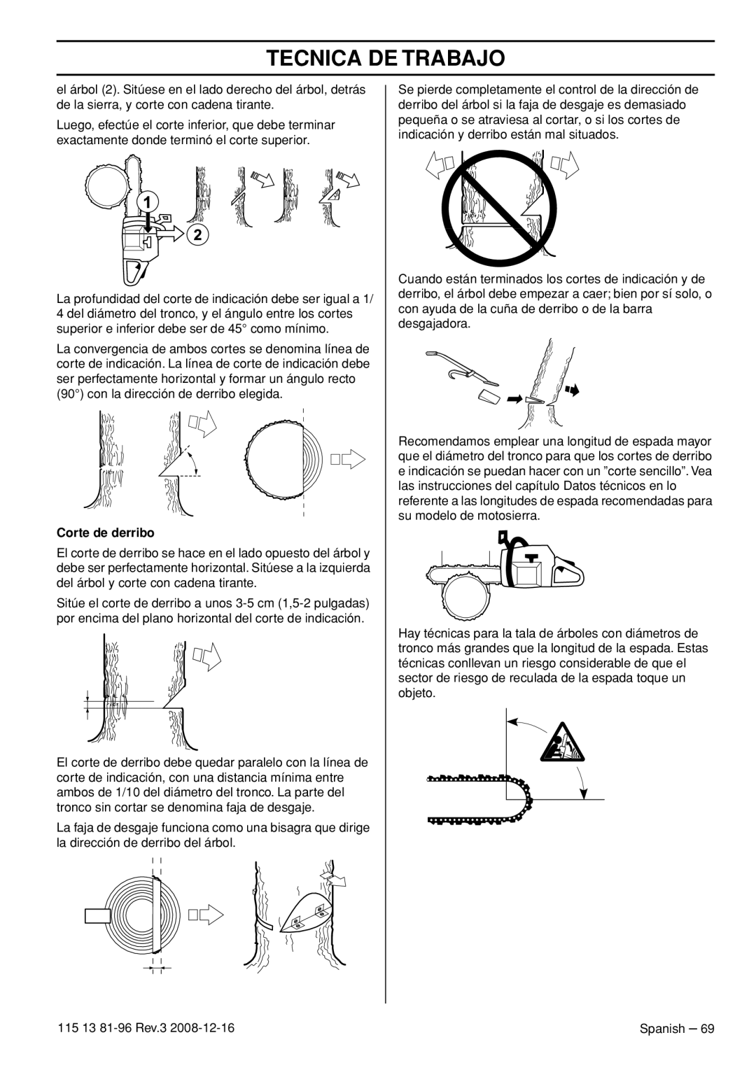 Husqvarna 445 EPA III, 445e EPA III, 450e EPA III, 115 13 81-96 manual Corte de derribo 