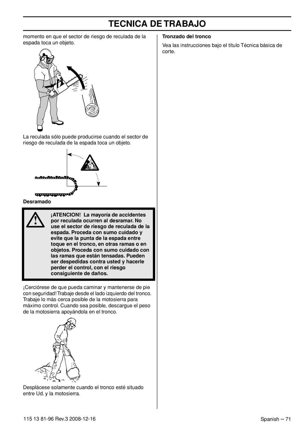 Husqvarna 115 13 81-96, 445e EPA III, 445 EPA III, 450e EPA III manual Tronzado del tronco 