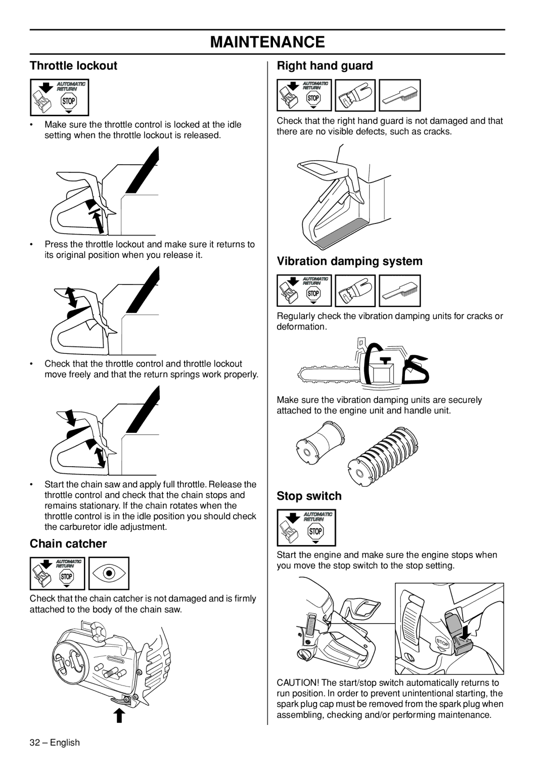 Husqvarna 445e TrioBrake manual Throttle lockout 