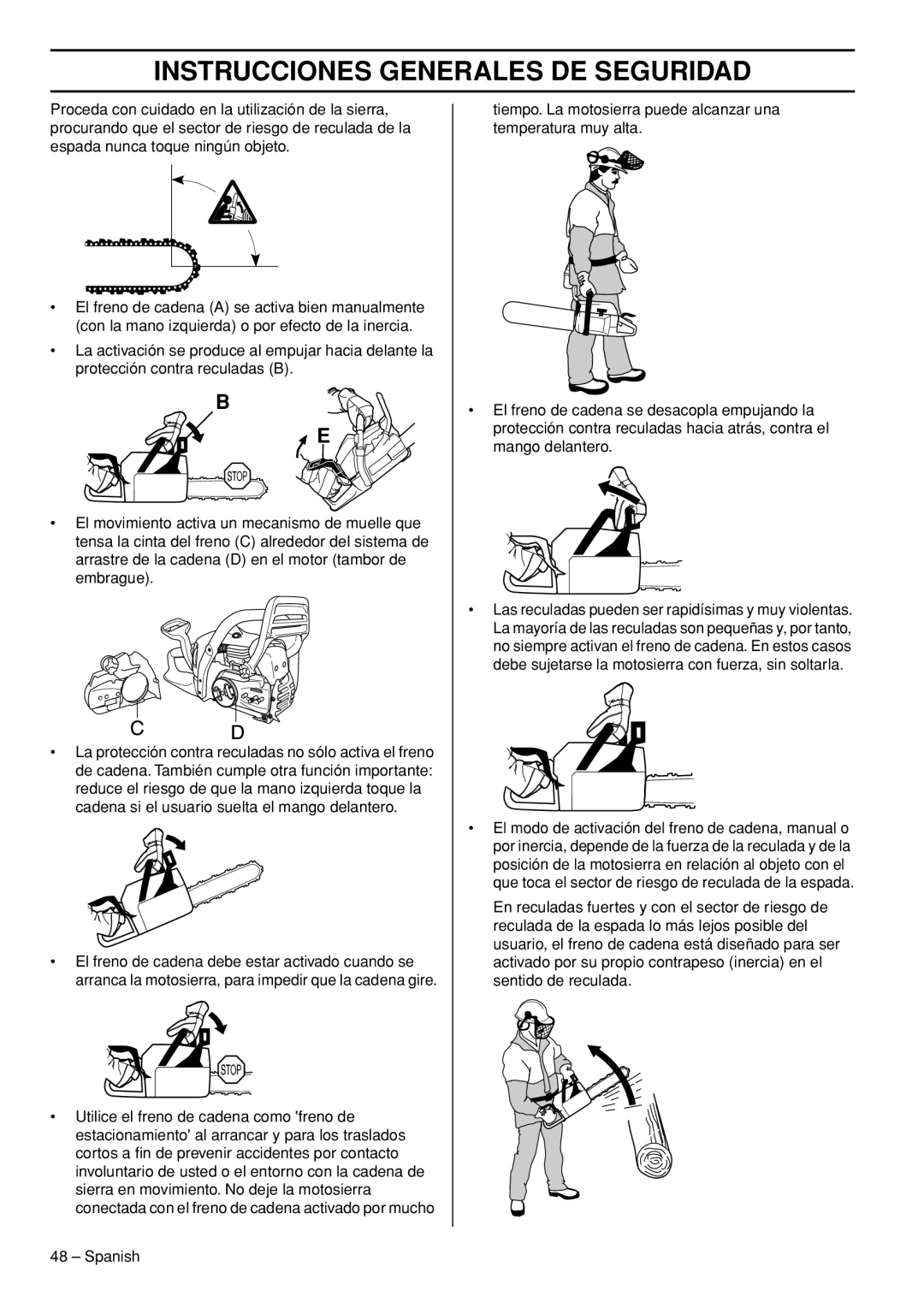 Husqvarna 445e TrioBrake manual Instrucciones Generales DE Seguridad 