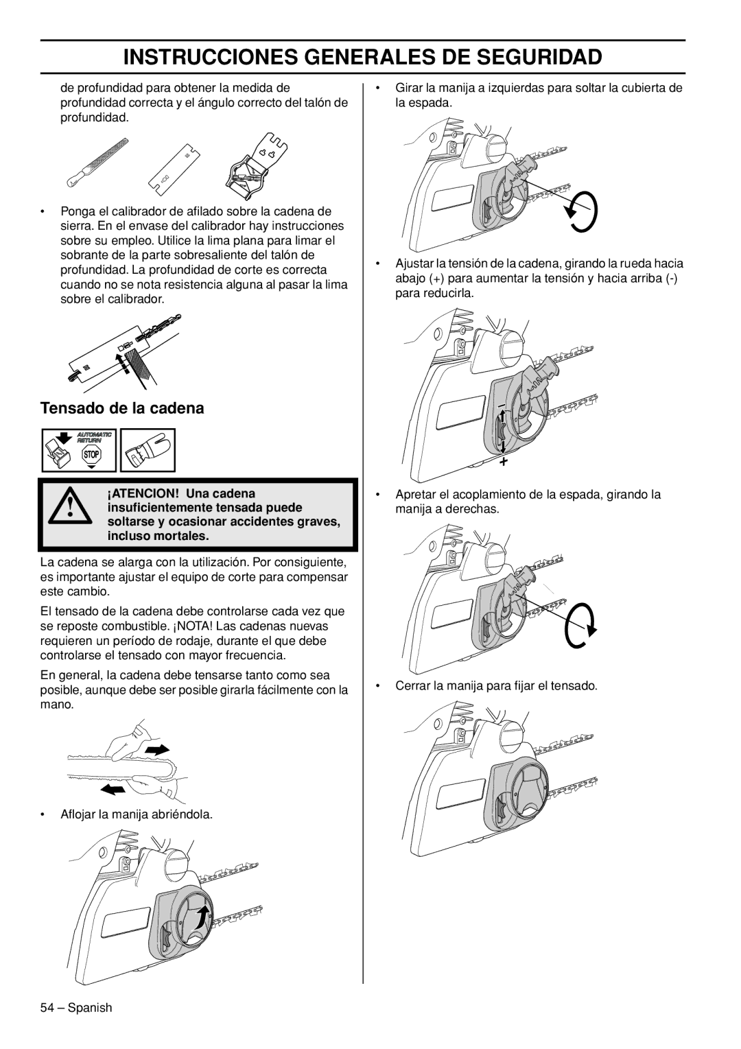 Husqvarna 445e TrioBrake manual Tensado de la cadena 