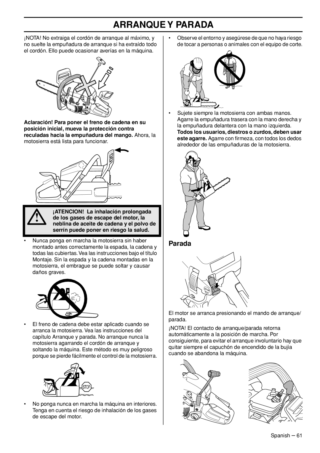 Husqvarna 445e TrioBrake manual Parada 