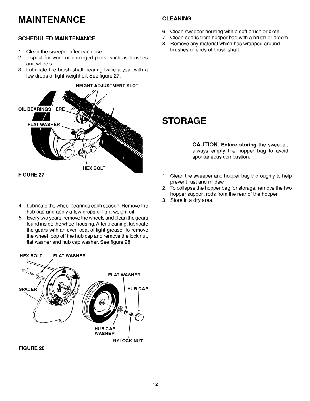 Husqvarna 45-0352 manual Storage, Scheduled Maintenance, Cleaning 