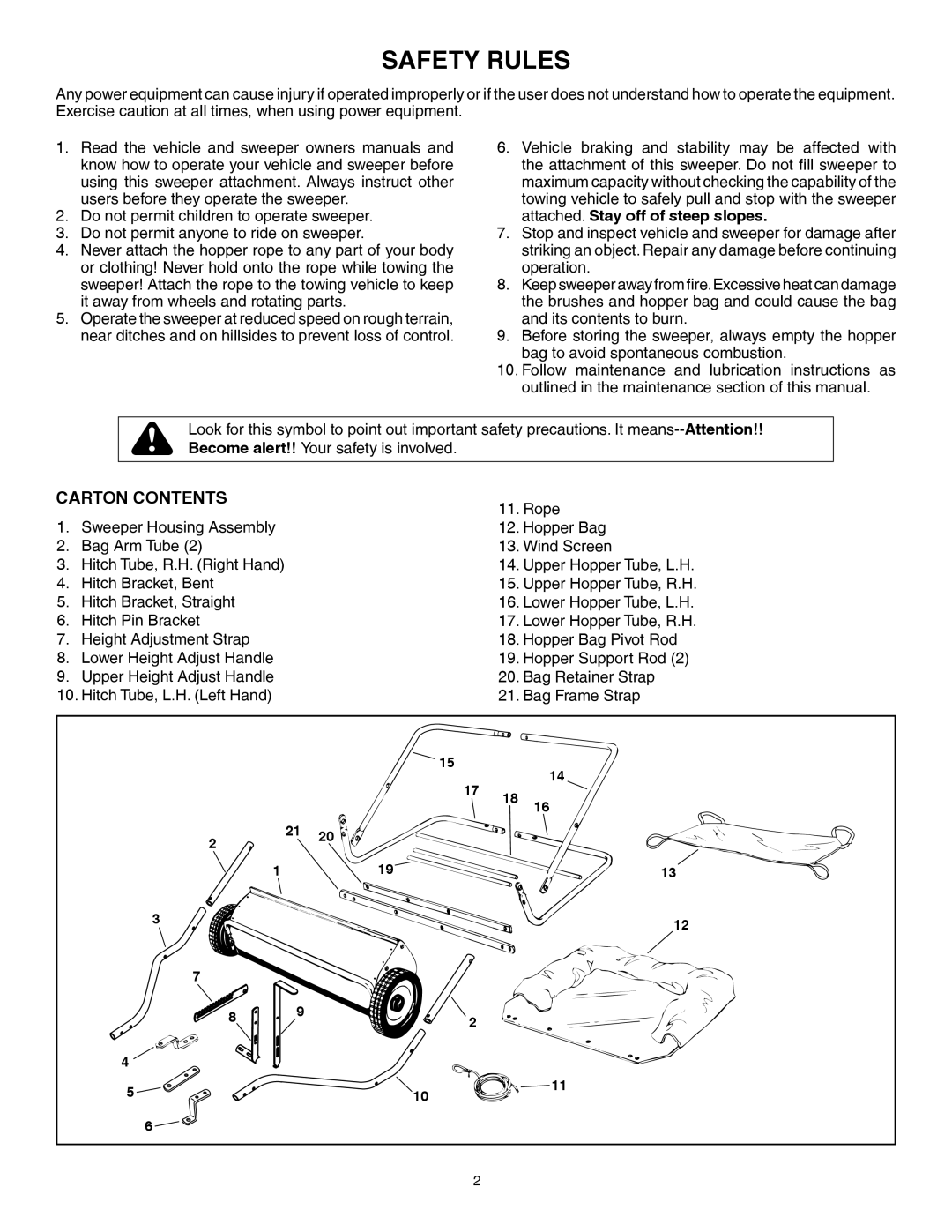 Husqvarna 45-0352 manual Safety Rules, Carton Contents 