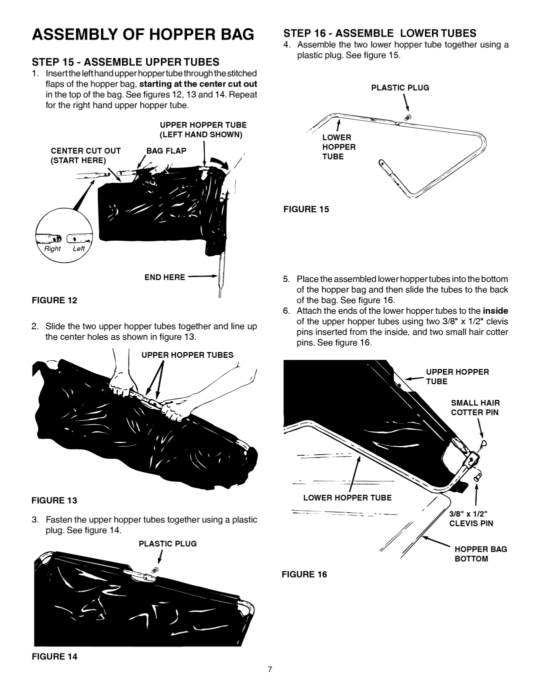 Husqvarna 45-0352 manual Assembly Of Hopper Bag, Assemble Upper Tubes, Assemble Lower Tubes 