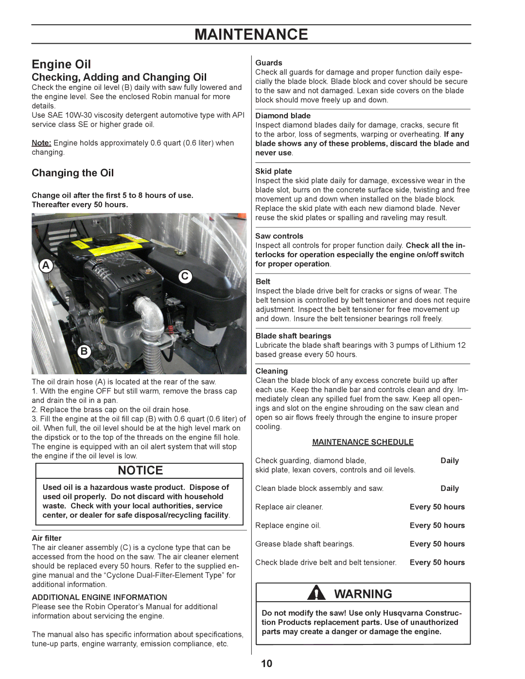 Husqvarna 450 manuel dutilisation Maintenance 