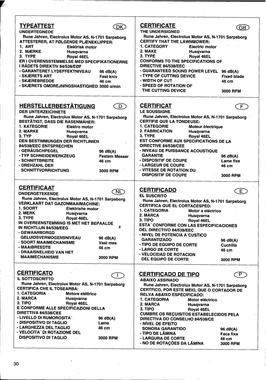 Husqvarna 46 EL manual 