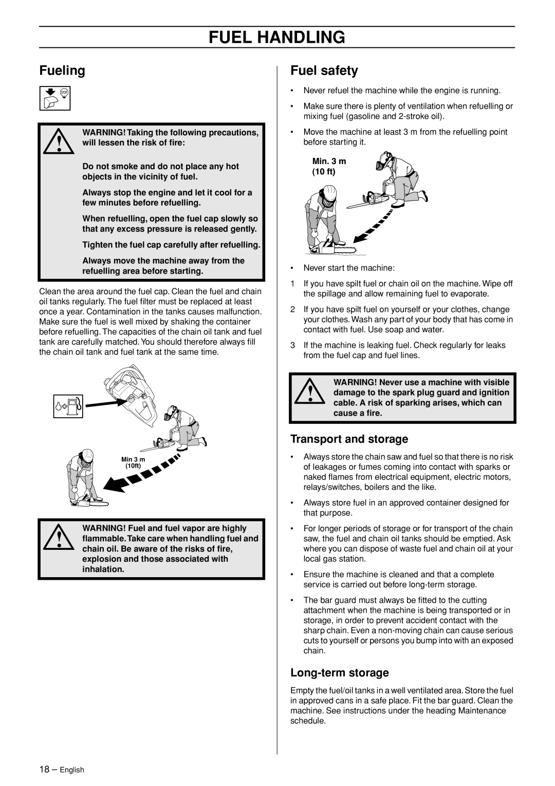 Husqvarna 460, 455e manual Fueling, Fuel safety, Transport and storage, Long-term storage 