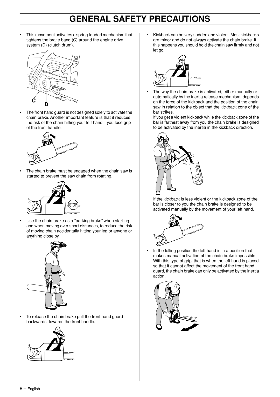Husqvarna 460, 455e manual General Safety Precautions, English 