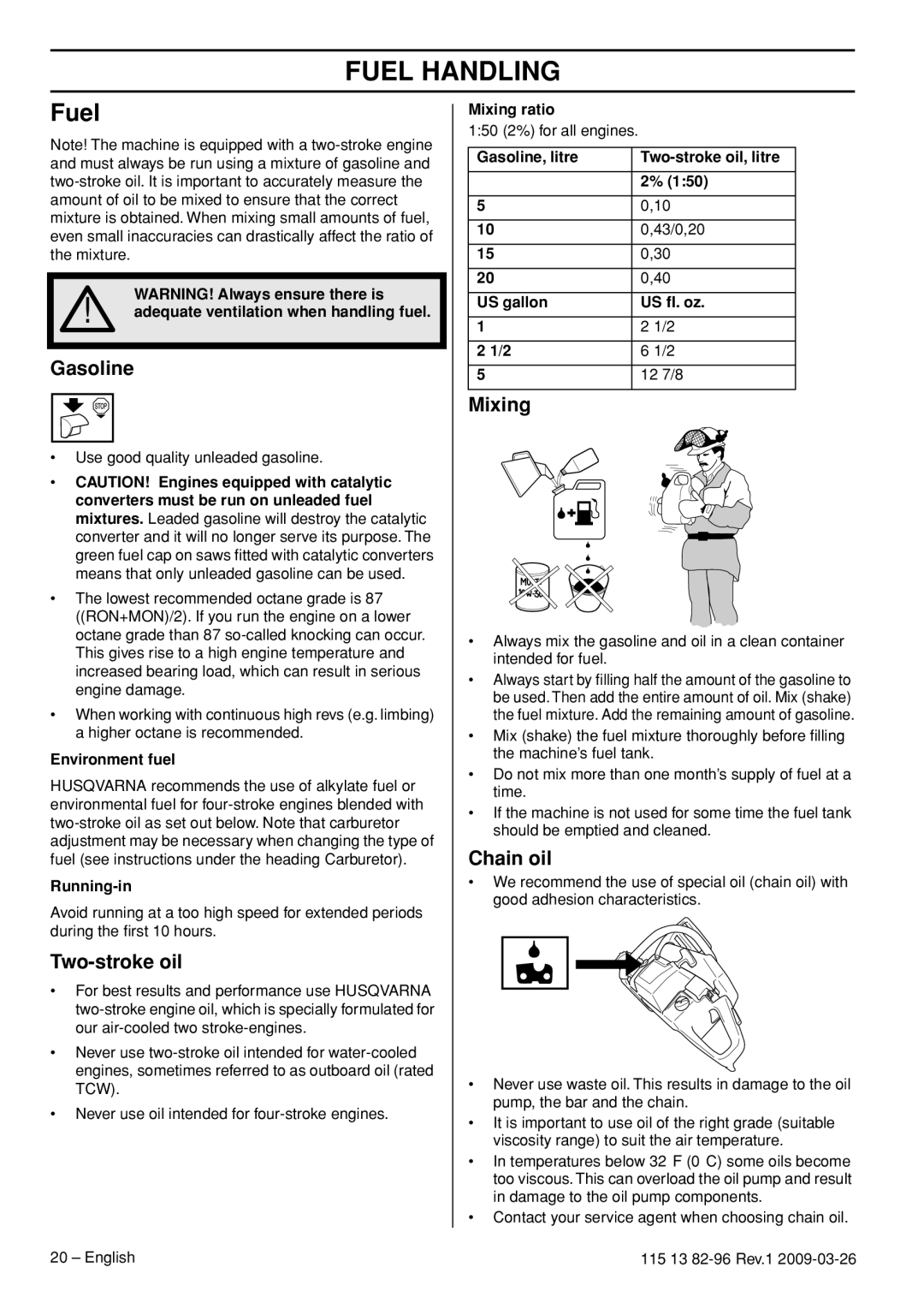 Husqvarna 460 Rancher, 115 13 82-96 manual Fuel Handling 