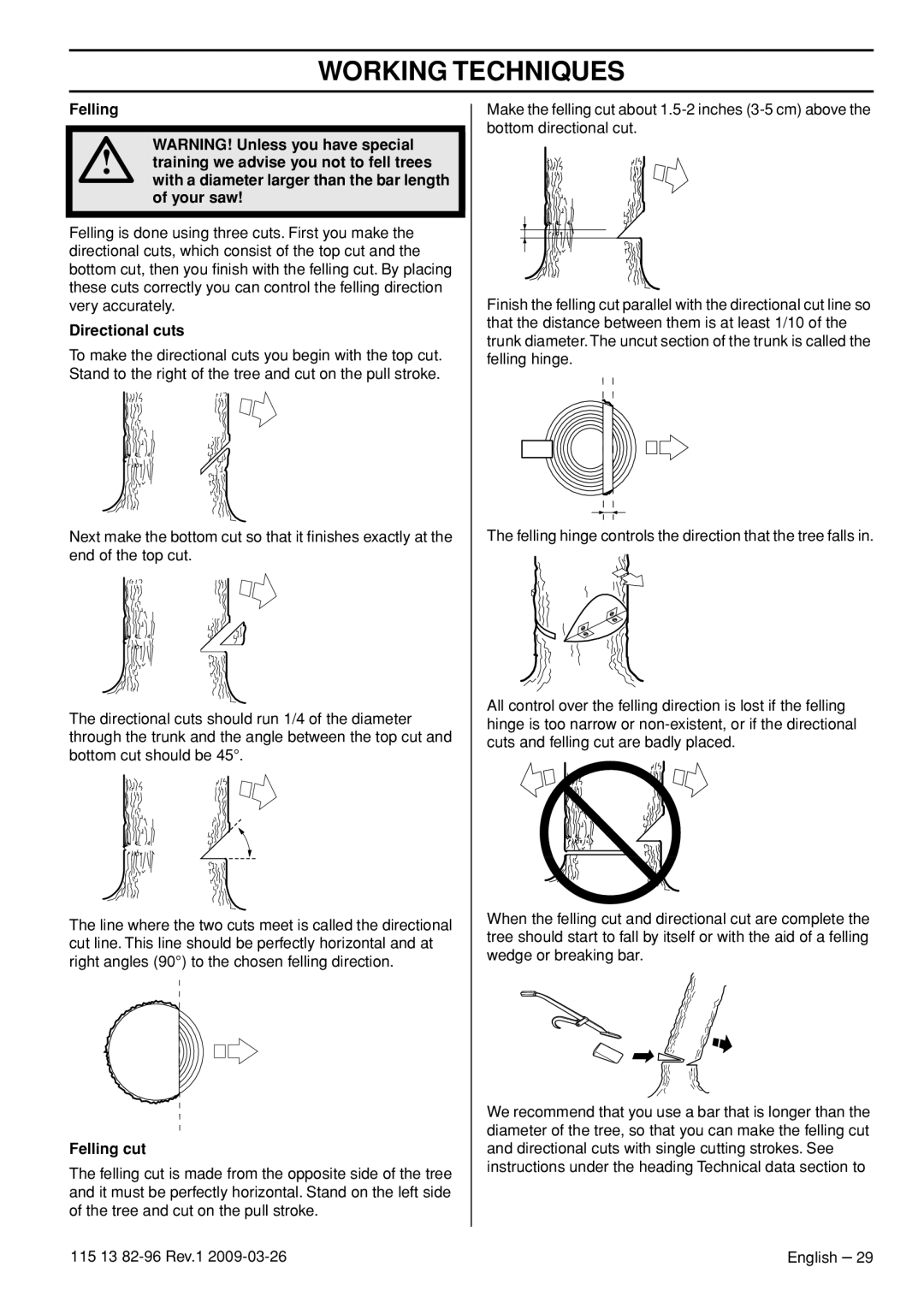 Husqvarna 115 13 82-96, 460 Rancher manual Directional cuts, Felling cut 