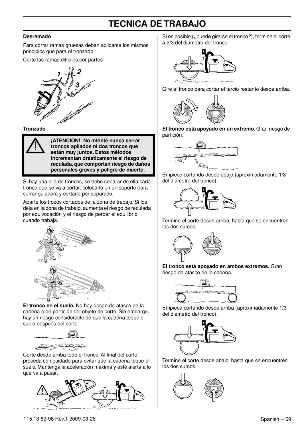 Husqvarna 115 13 82-96, 460 Rancher manual Desramado, Tronzado ¡ATENCION! No intente nunca serrar 