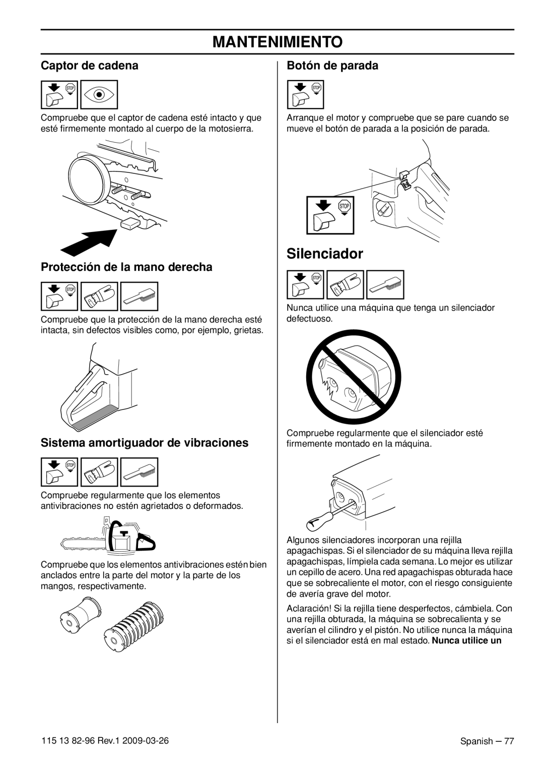 Husqvarna 115 13 82-96, 460 Rancher manual Silenciador, Captor de cadena 