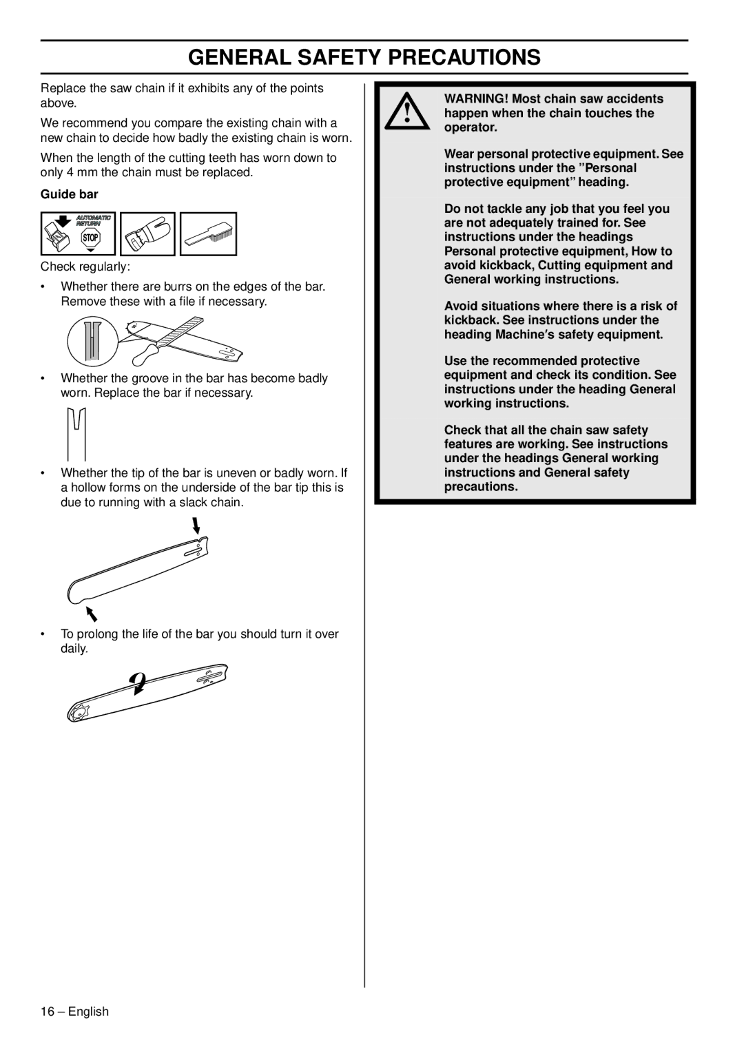 Husqvarna 465, 460, 455e manual Guide bar 