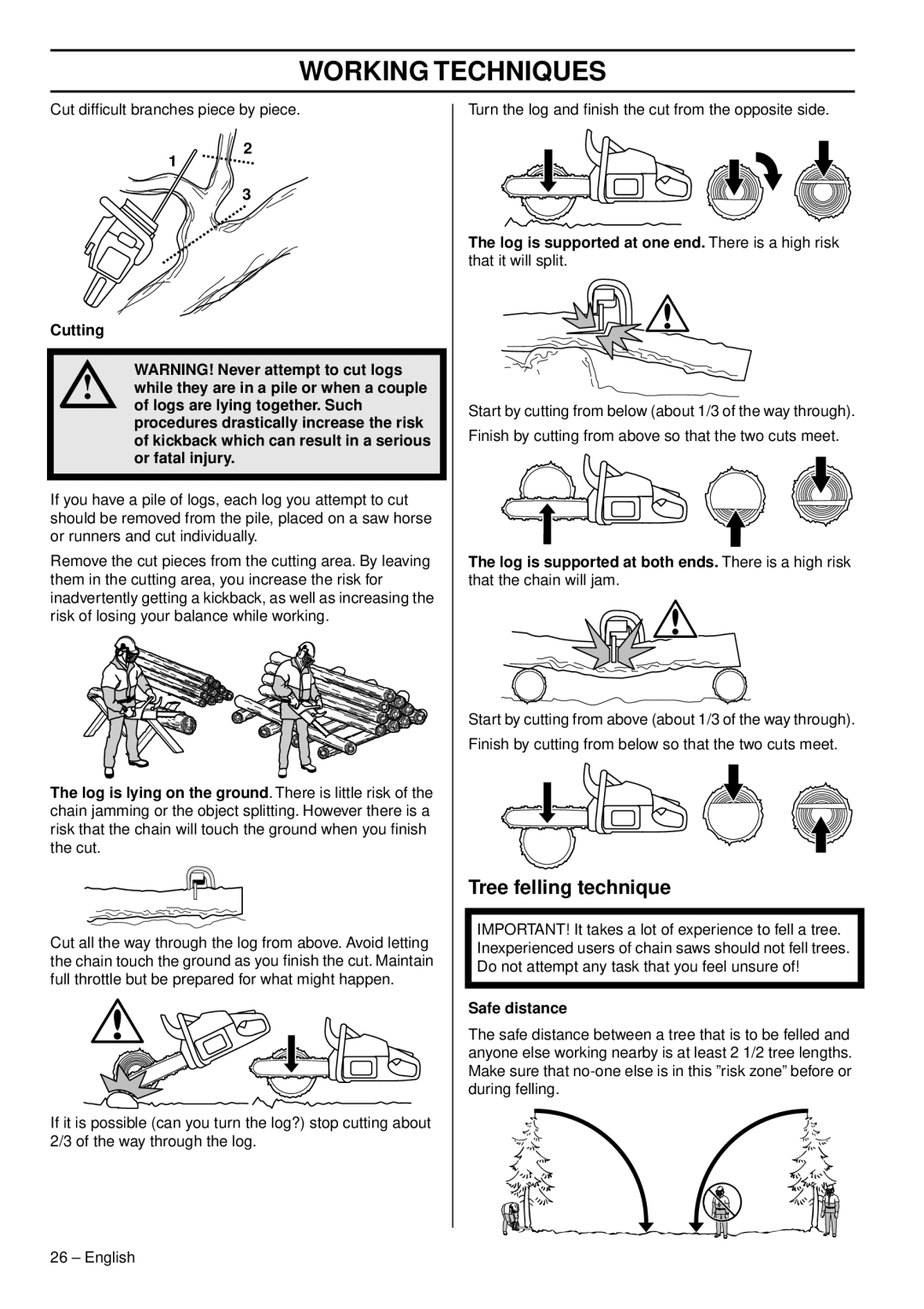 Husqvarna 455e, 465, 460 manual Tree felling technique, Safe distance 