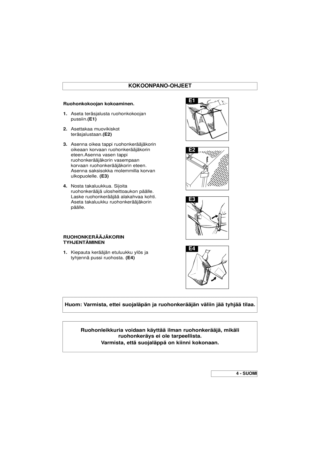 Husqvarna 46SE manual Ruohonkerääjäkorin Tyhjentäminen 