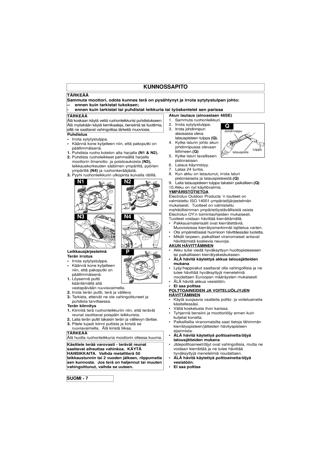 Husqvarna 46SE manual Kunnossapito 