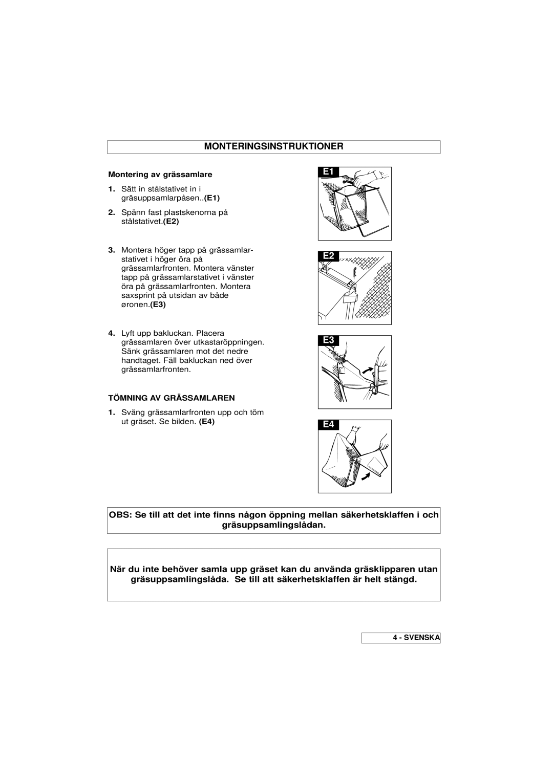 Husqvarna 46SE manual Tömning AV Grässamlaren 